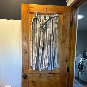 Striped Women's Slit Leg Pants. Mid rise.